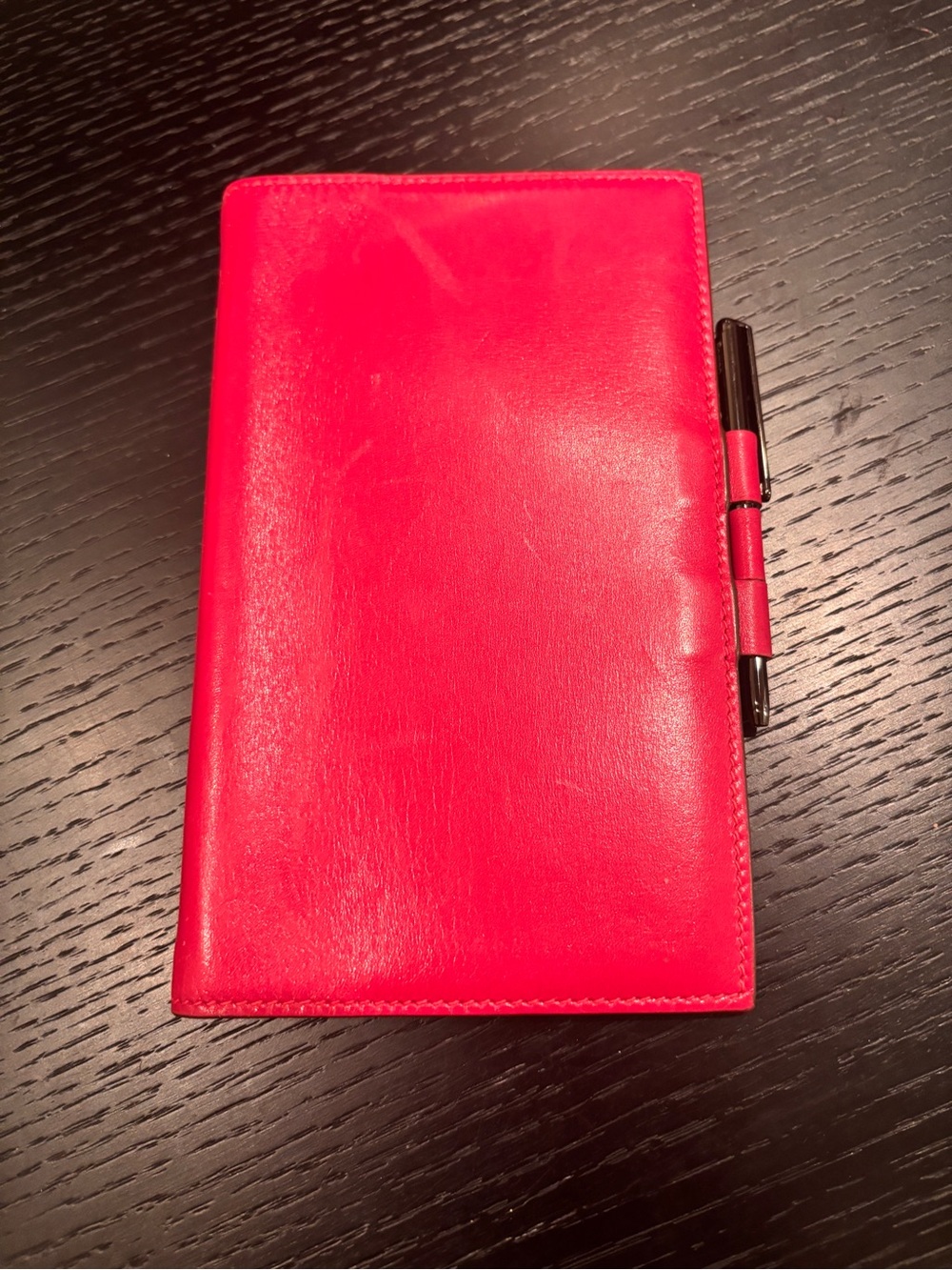 HERMES Framboise Chevre Mysore Leather Agenda/Passport Cover